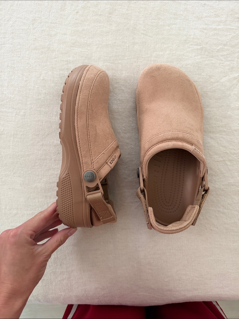 CROCS Women's Suede Platform Clogs in Light Brown